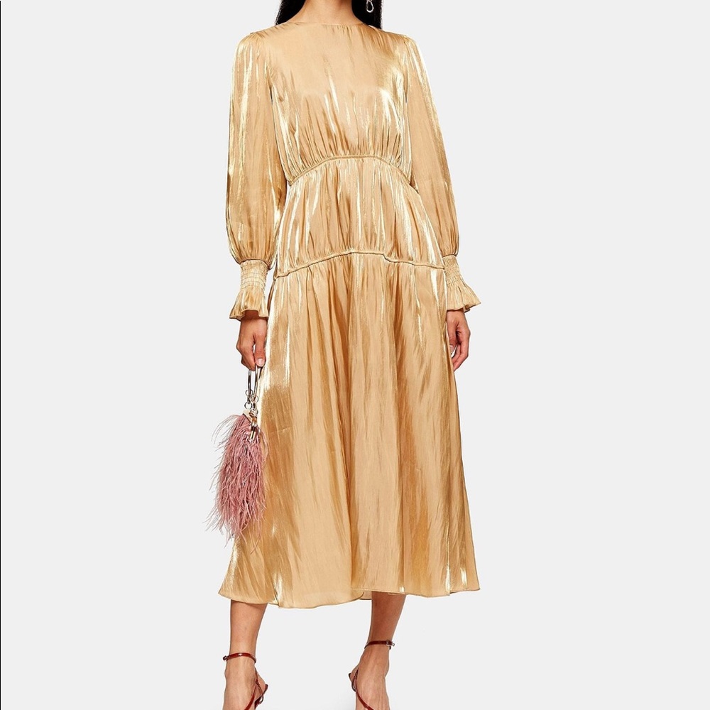 Topshop Gold Ruched Dress